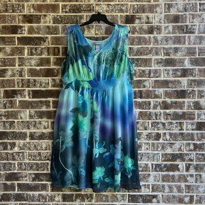 Catherines Women's Sleeveless Chiffon Dress Lined Sublimation Blue Size 26W